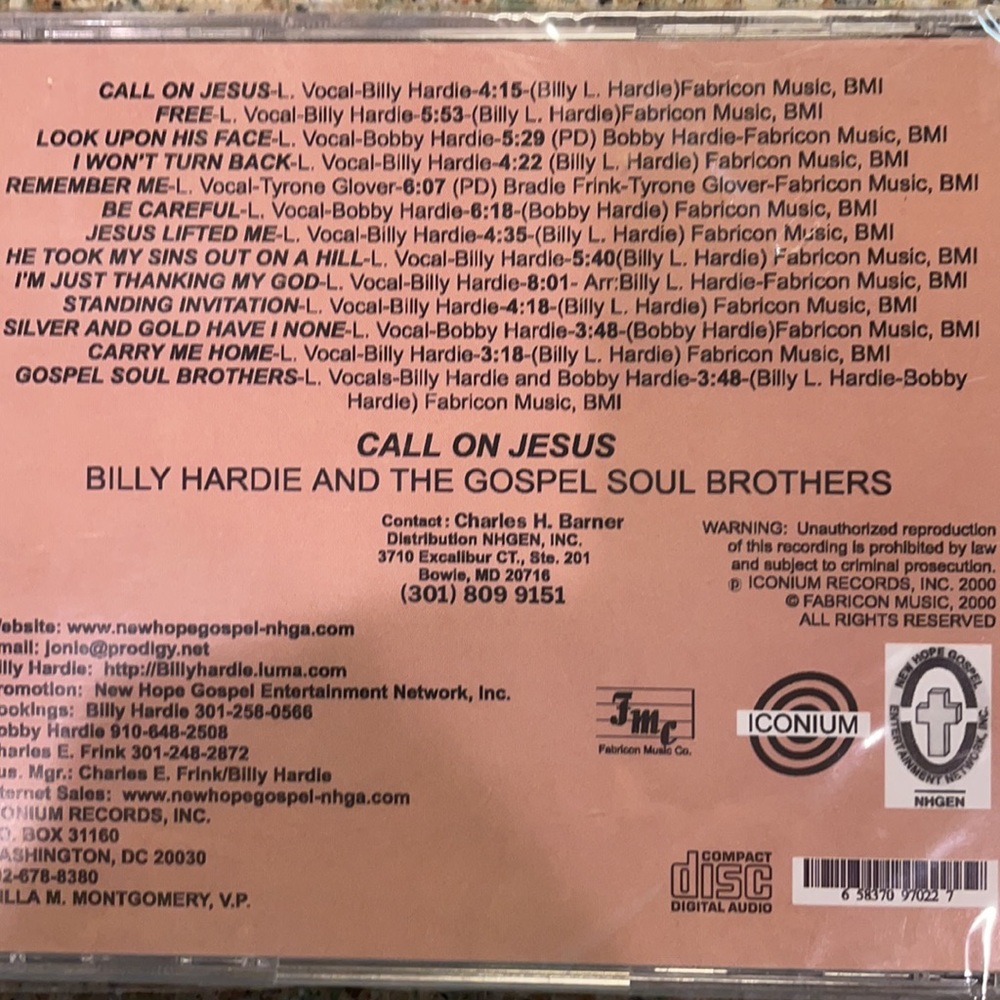 Call on Jesus CD factory sealed Billy Hardie and the gospel soul brothers gift - Picture 4 of 4